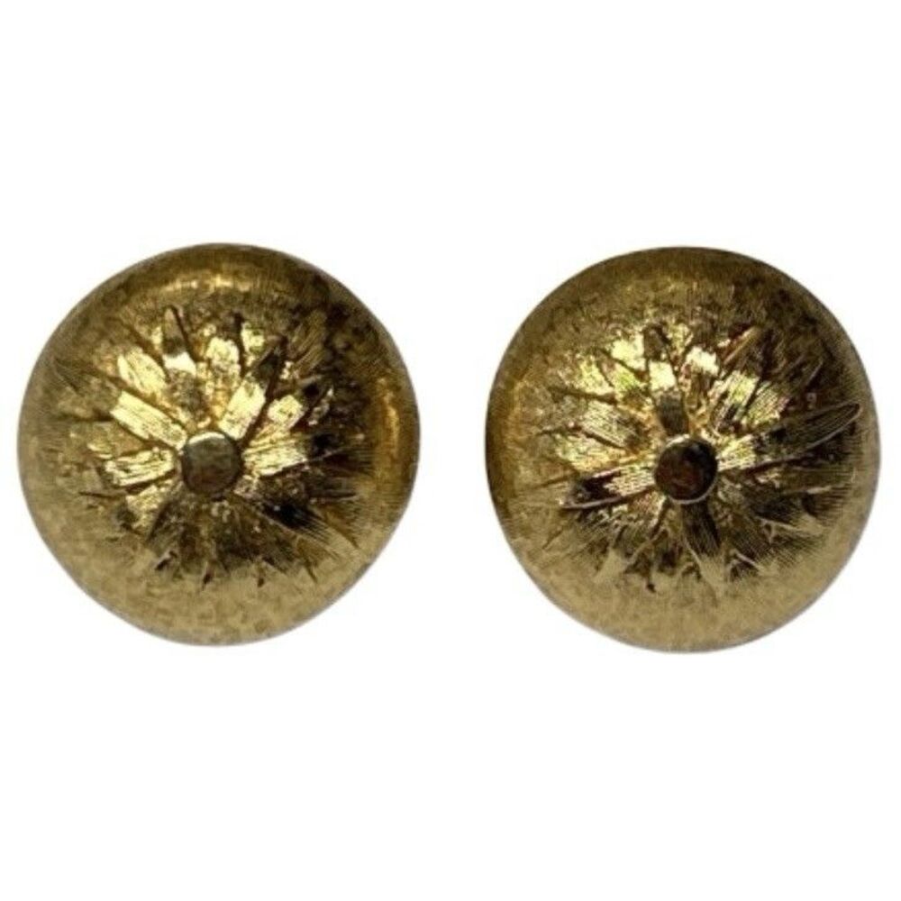 Vintage Monet Gold Tone Starburst Clip On Earrings Bark Textured Signed